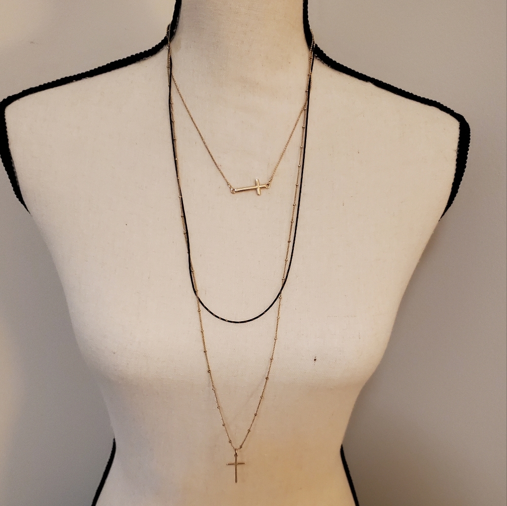 Express Three Row Layered Cross Necklace